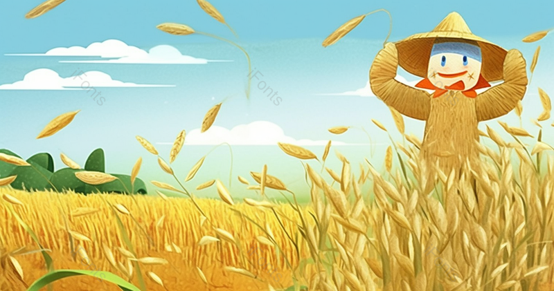 麦田上的稻草人守护稻田插画背景,插画/手绘图,插画/手绘图库,插画/手绘图下载,插画/手绘